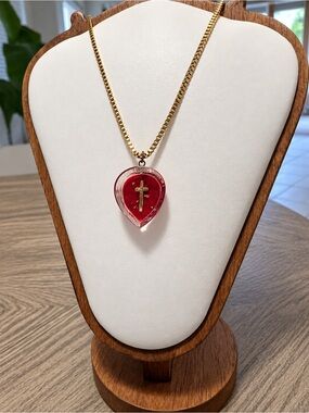 Lucite Cross Heart Pendant Necklace